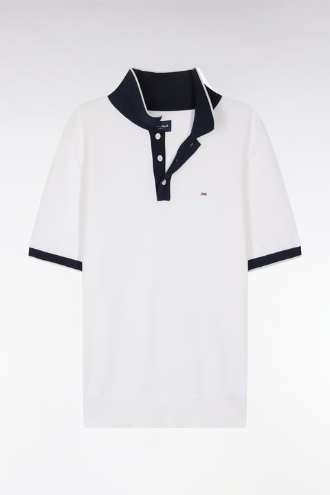Pull manches courtes à col polo en coton blanc coupe droite - Image 2