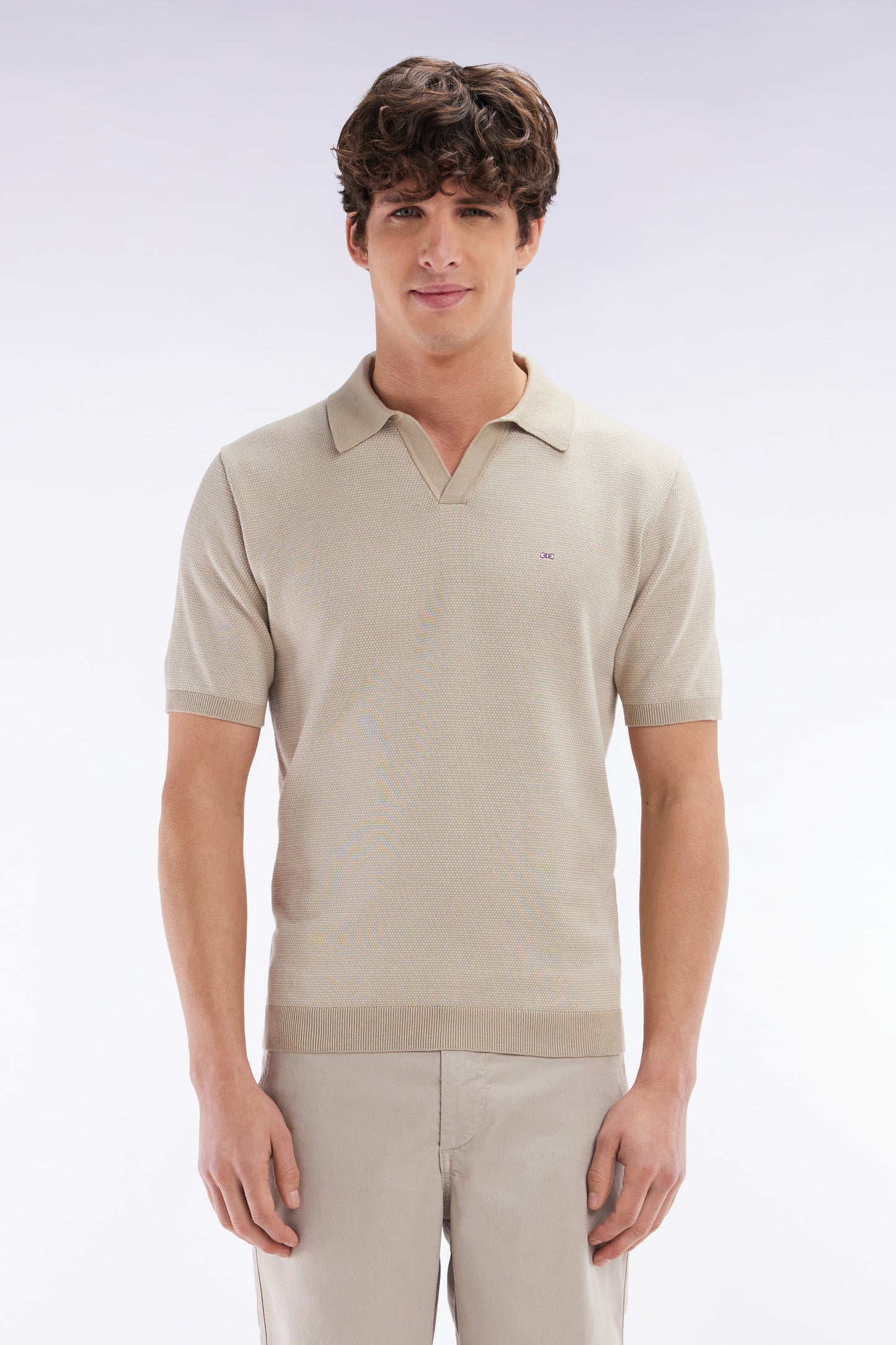Straight-cut beige cotton polo neck jumper
