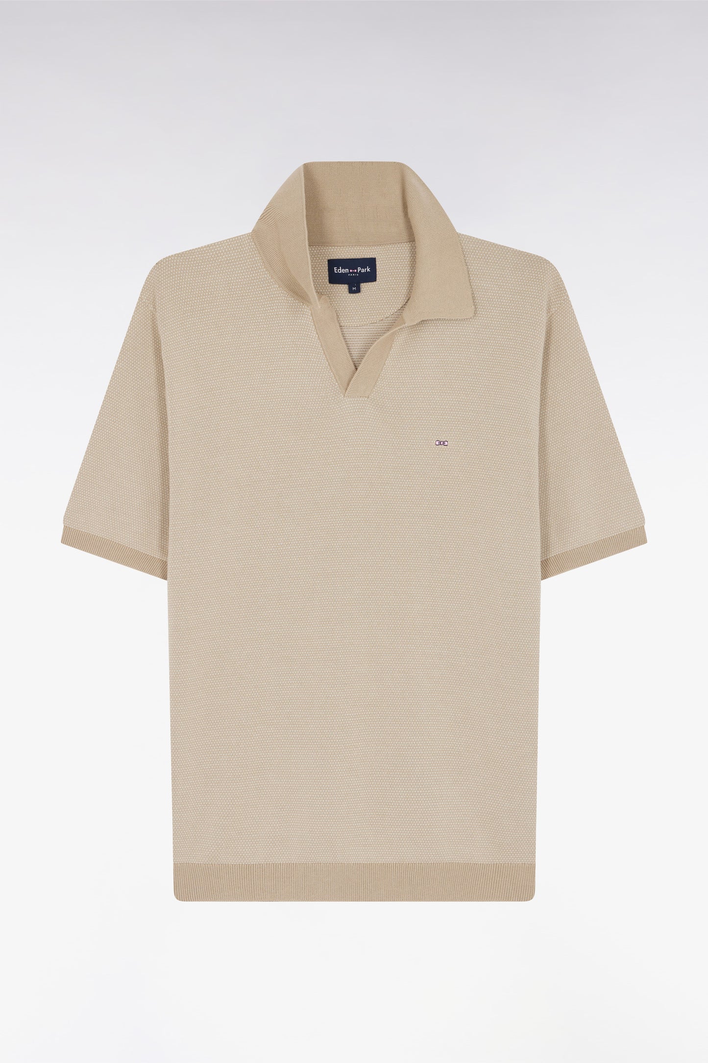 Straight-cut beige cotton polo neck jumper