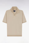 Pull col polo en coton beige coupe droite