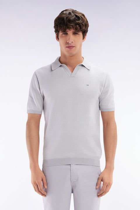 Pull col polo en coton gris coupe droite - Image 1