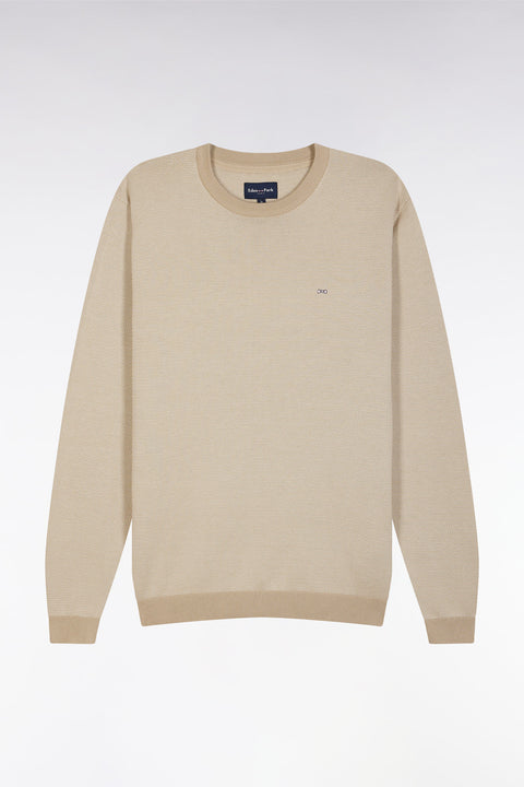 Pull en coton à col rond en coton beige coupe droite - Image 2