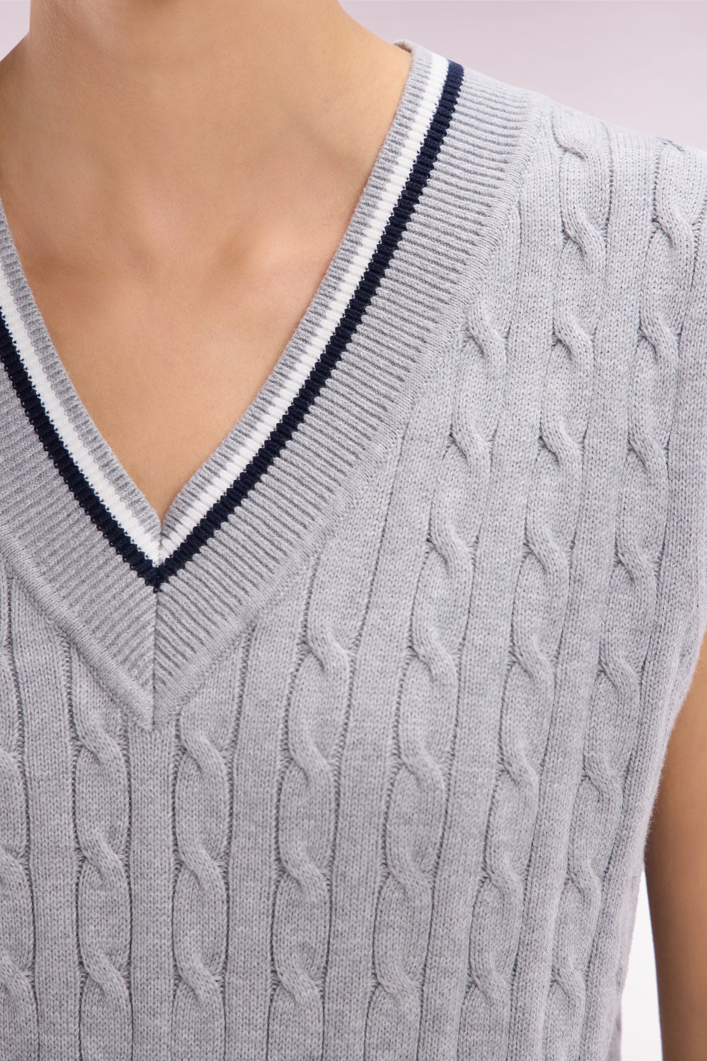 Relaxed-fit black cable cotton sleeveless jumper