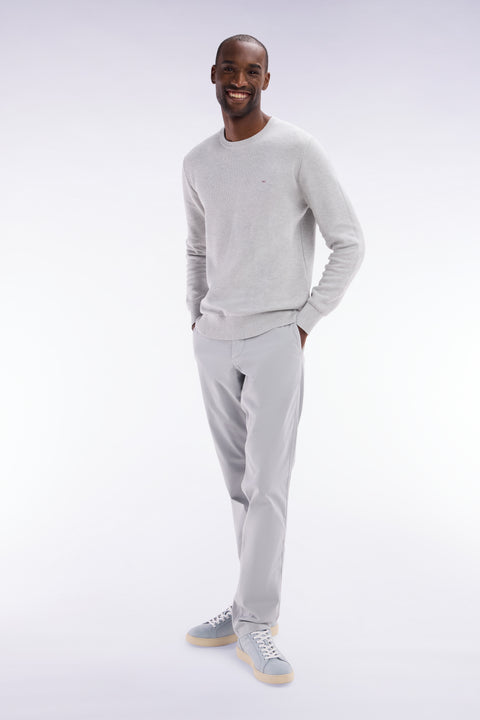 Pull col rond en coton nid d'abeille gris coupe droite - Image 3