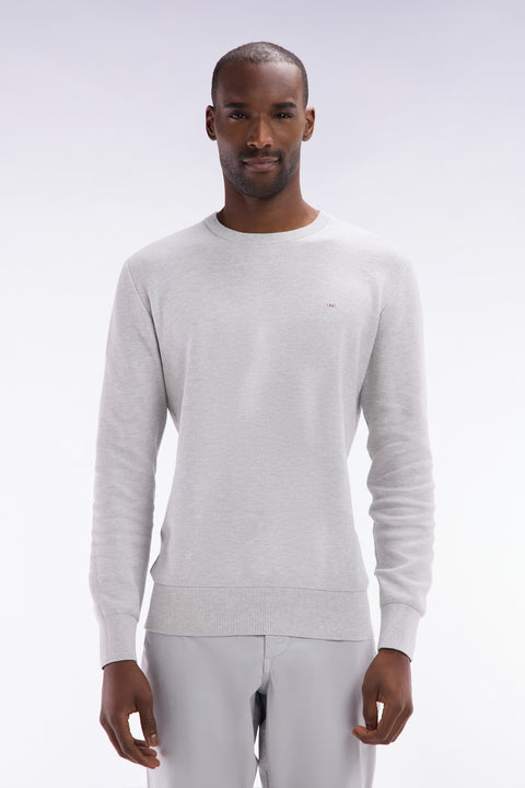 Pull col rond en coton nid d'abeille gris coupe droite - Image 1