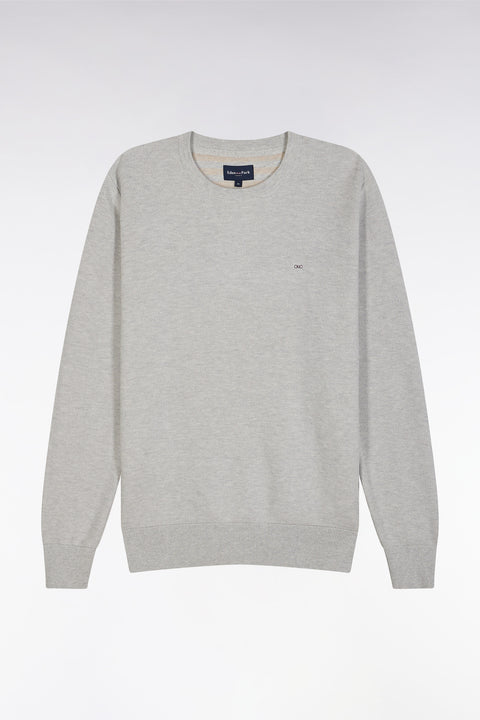 Pull col rond en coton nid d'abeille gris coupe droite - Image 2