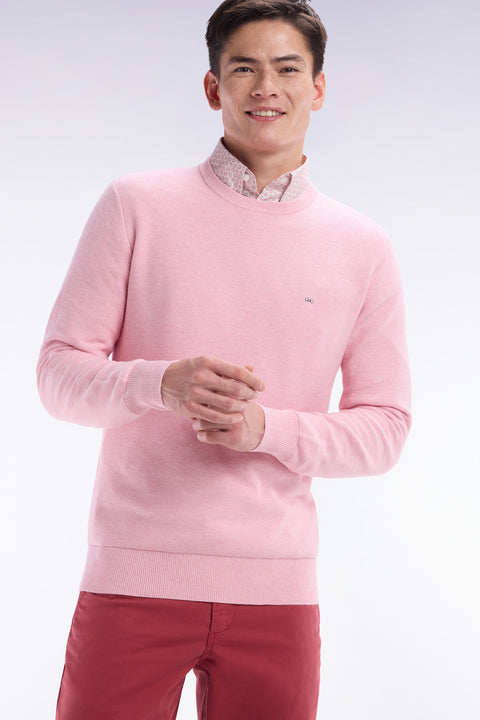 Pull col rond en coton nid d'abeille rose coupe droite - Image 3