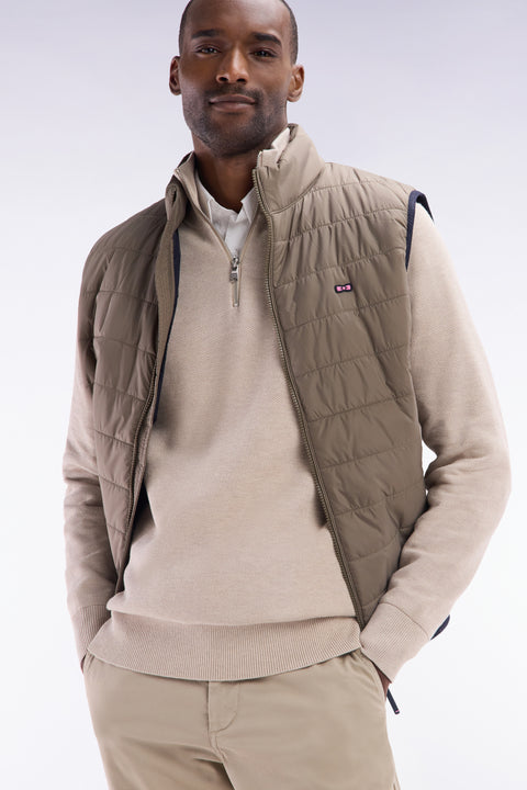 Pull col camionneur en coton nid d'abeille beige coupe droite - Image 3