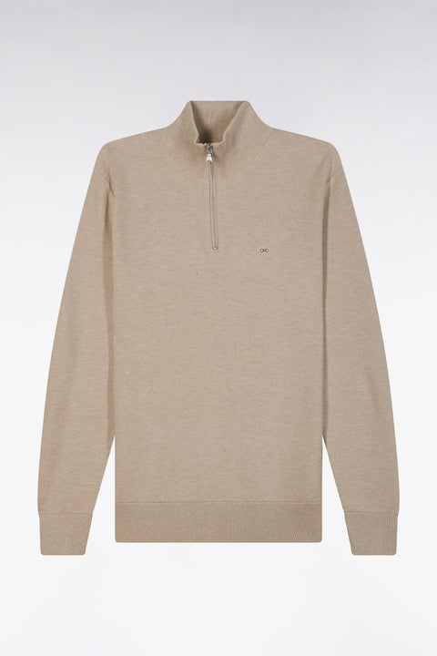 Pull col camionneur en coton nid d'abeille beige coupe droite - Image 2