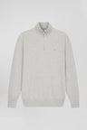 Pull col camionneur en coton nid d'abeille gris coupe droite