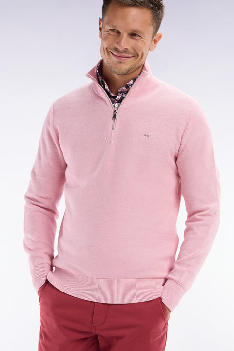 Pull col camionneur en coton nid d'abeille rose coupe droite - Image 3