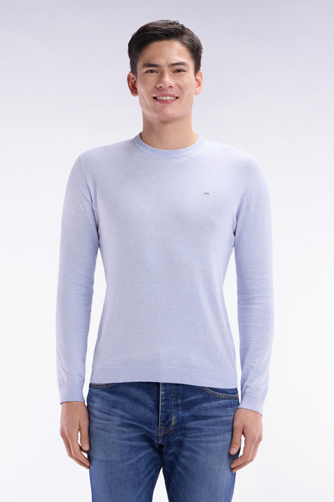 Pull col rond en coton et soie mélangés gris clair coupe droite - Image 1