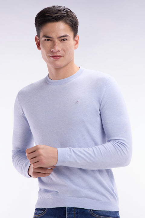 Pull col rond en coton et soie mélangés gris clair coupe droite - Image 3