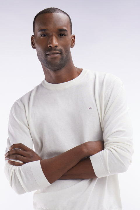 Pull col rond en coton et soie mélangés écru coupe droite - Image 3