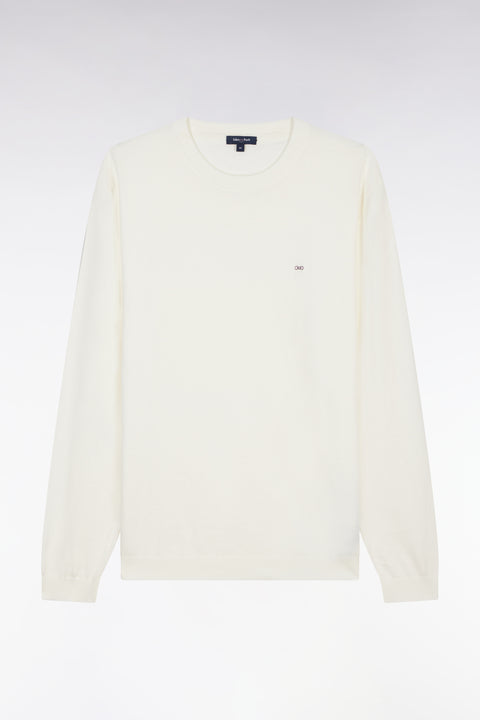 Pull col rond en coton et soie mélangés écru coupe droite - Image 2