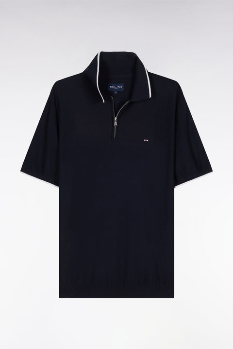Pull col polo en coton biologique et cachemire marine coupe droite - Image 2