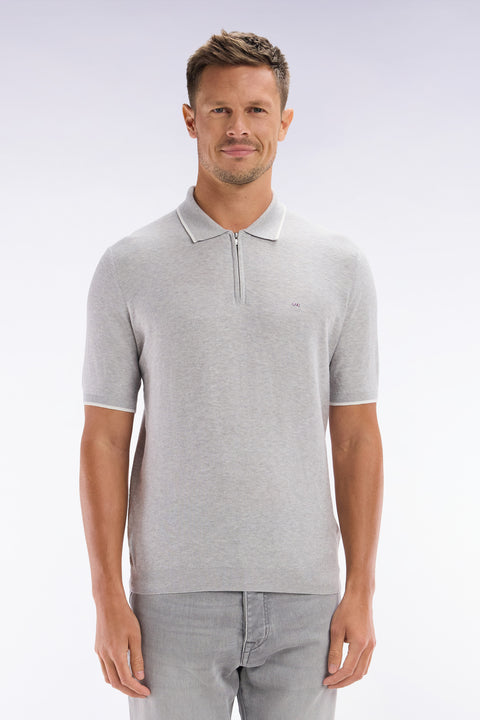 Pull col polo en coton biologique et cachemire gris coupe droite - Image 1