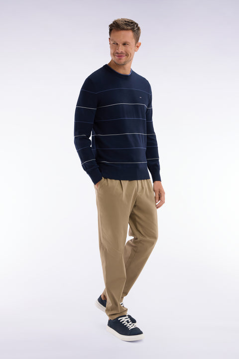 Pull col rond cerclé en coton marine - Image 3