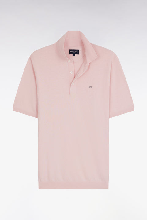 Pull col polo en coton et soie mélangés rose coupe droite - Image 1