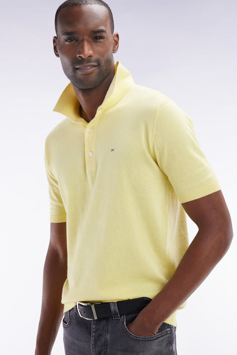 Pull col polo en coton et soie mélangés jaune coupe droite - Image 2