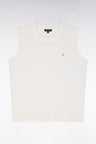 Relaxed-fit tank top jumper with round neck in ecru cotton and silk thin blend