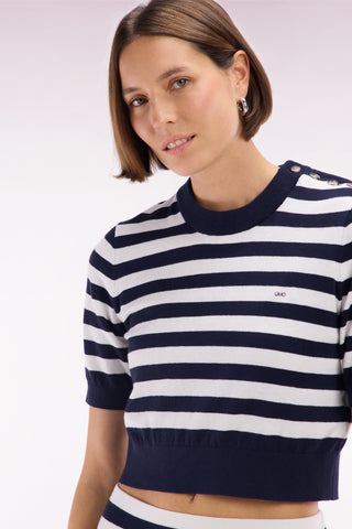 Straight-fit round-neck navy sailor jumper in organic cotton and cashmere