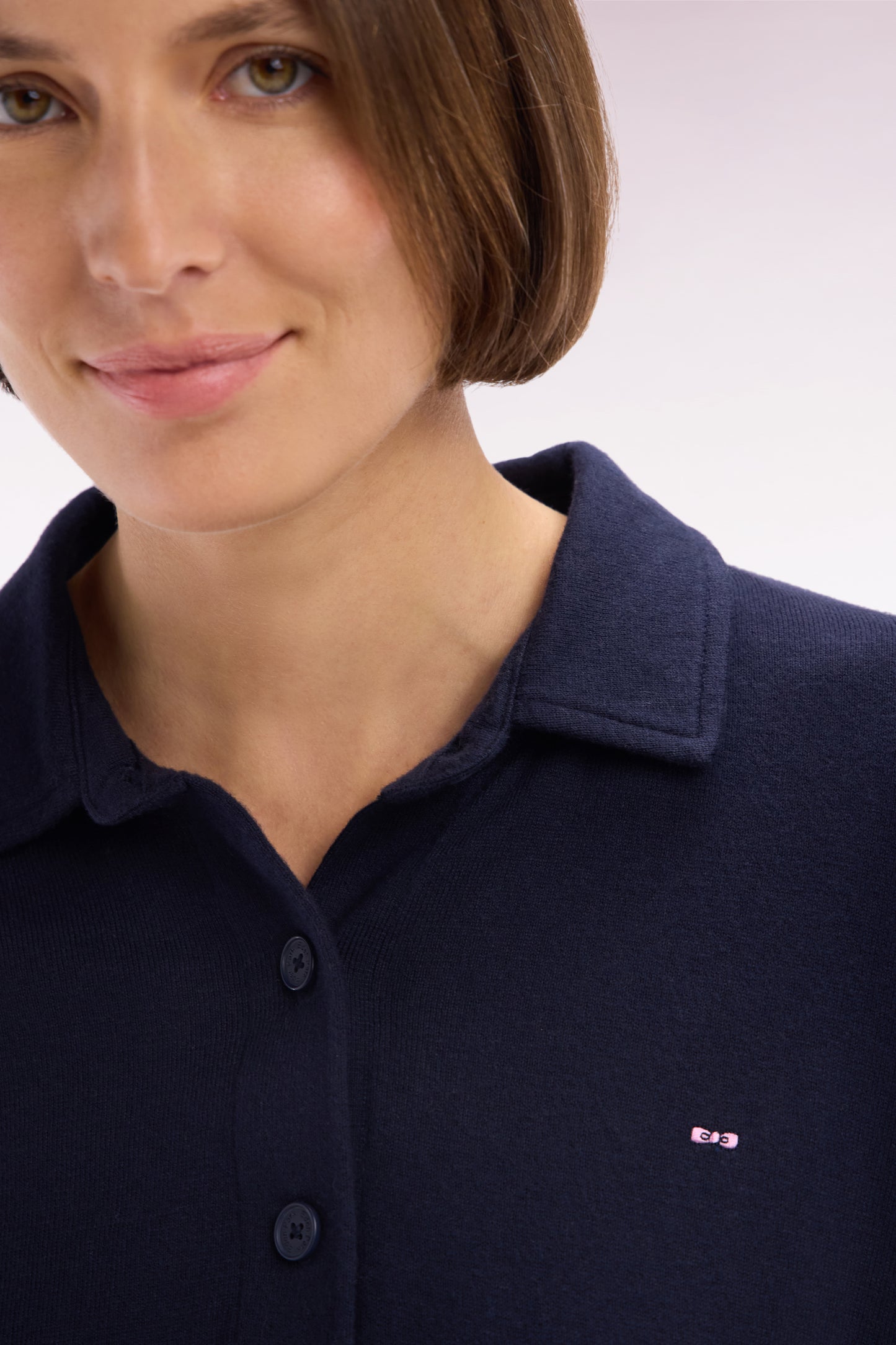 Relaxed-fit navy rugby shirt collar jumper in organic cotton and cashmere blend