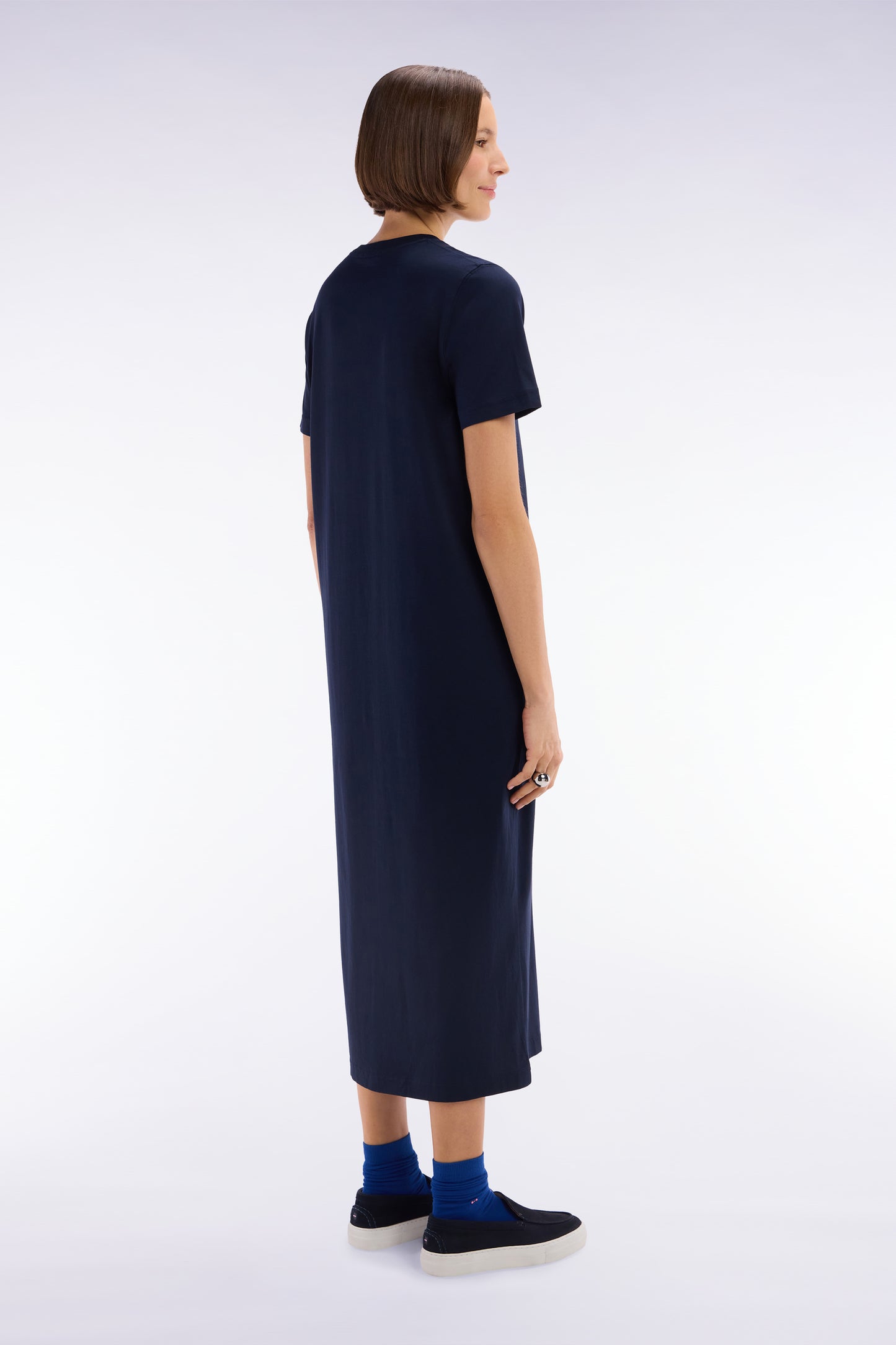 Robe T-shirt en coton Pima marine coupe droite