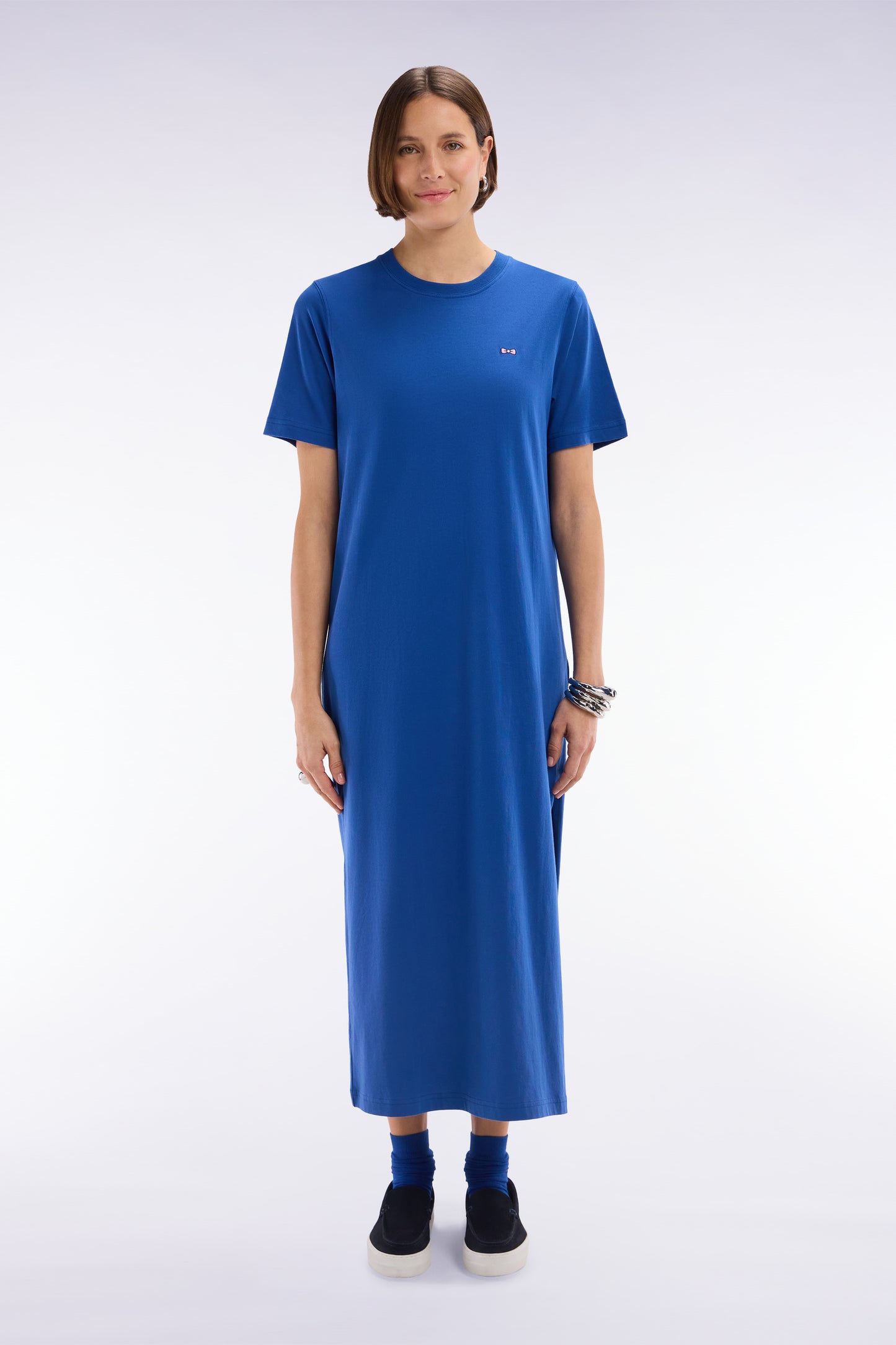 Robe T-shirt en coton Pima bleu coupe droite