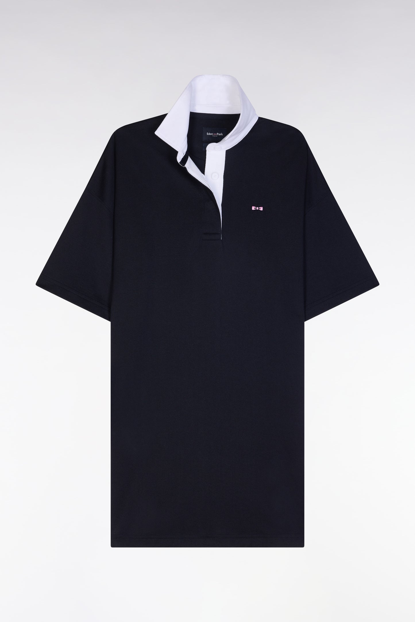 Robe maillot en coton Pima marine à col blanc coupe décontractée