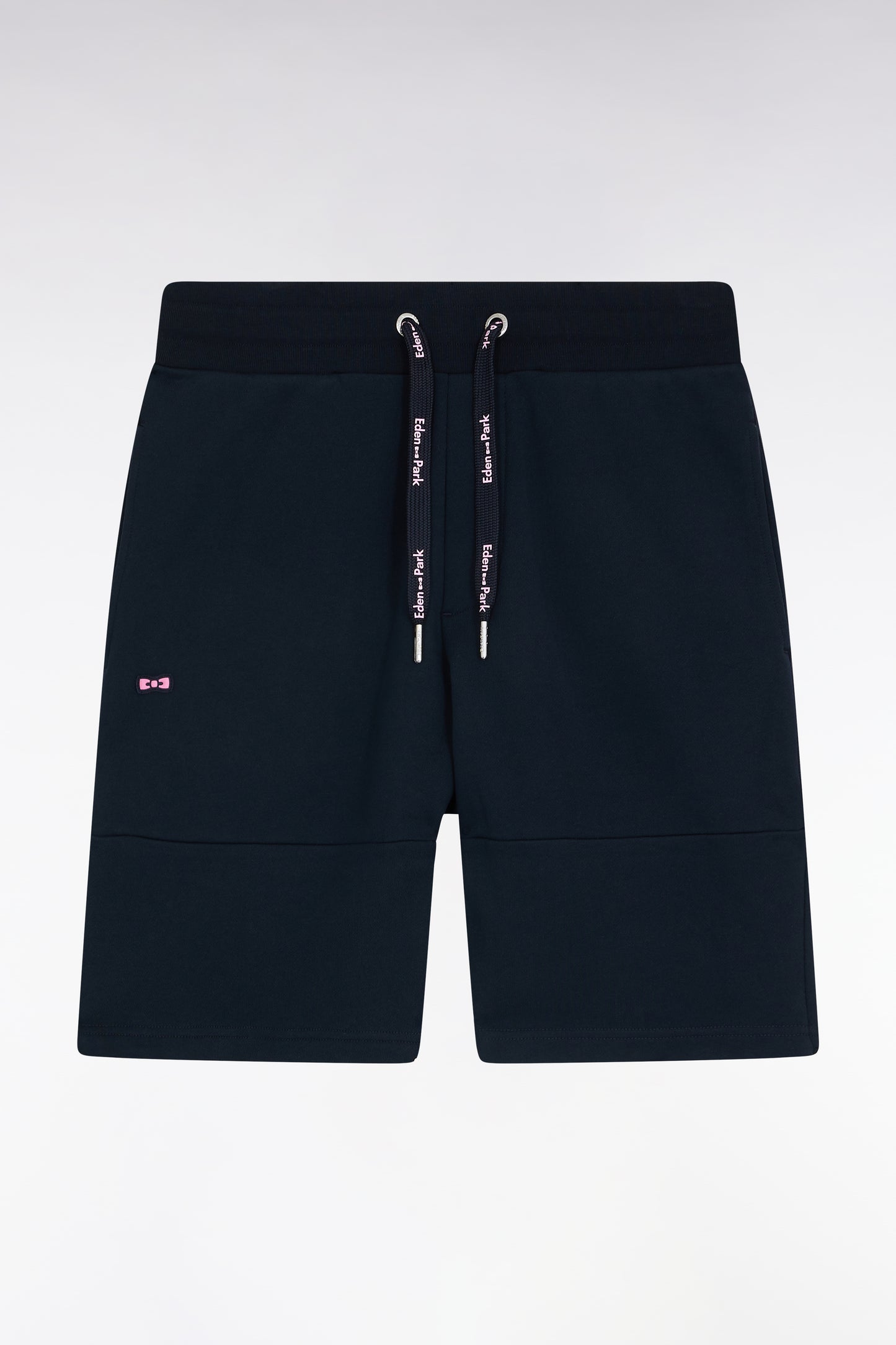 Relaxed-git navy cotton fleece shorts with pink accents