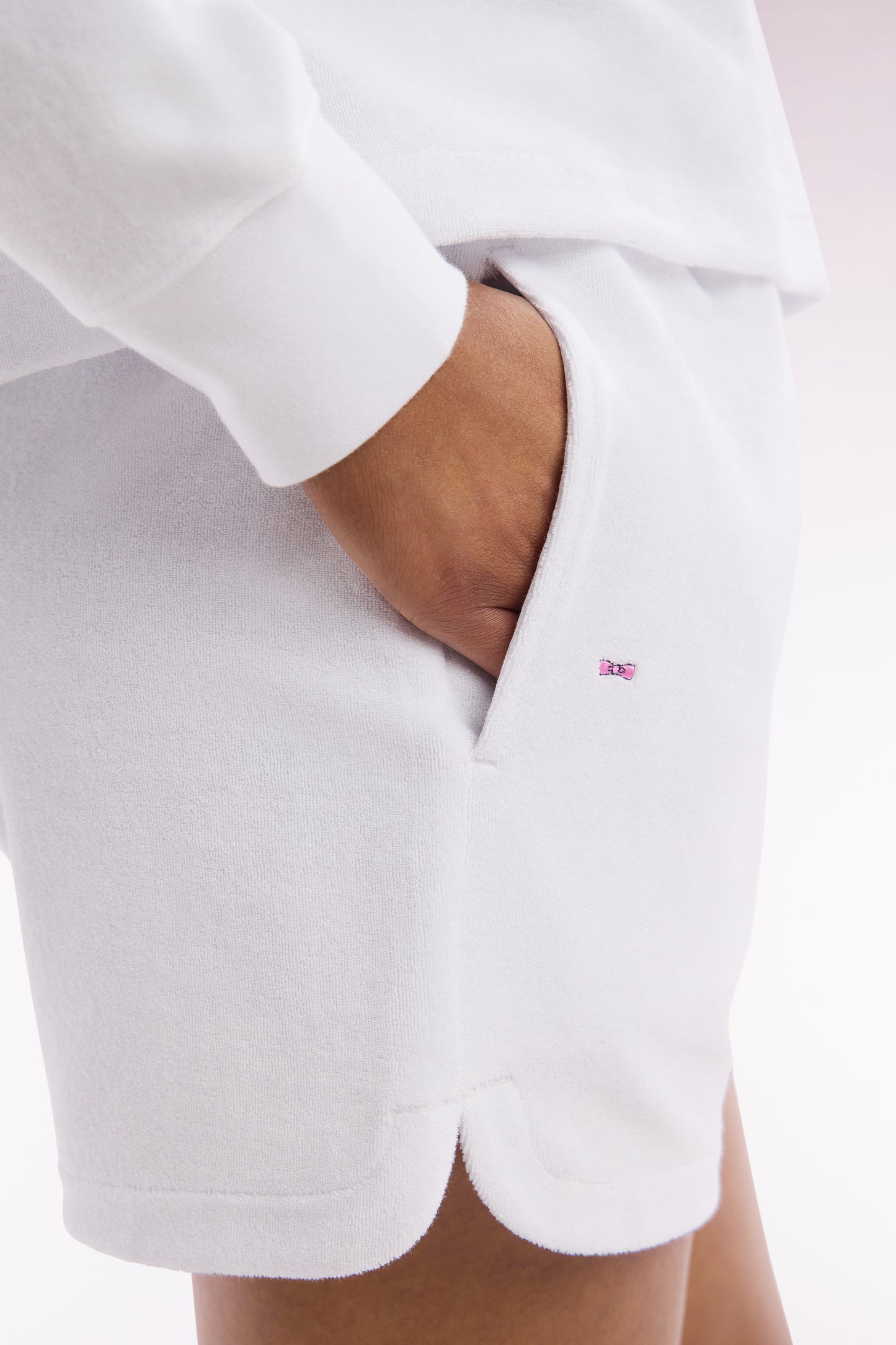 Straight-fit white cotton-blend fleece shorts