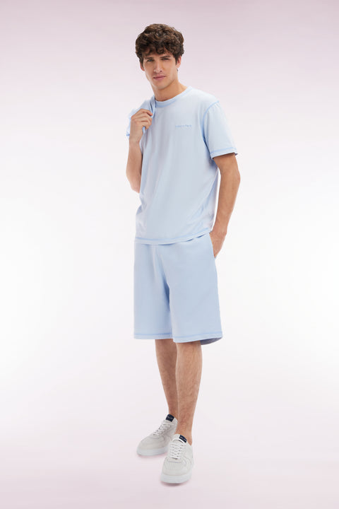 Short en molleton coton bleu ciel coupe décontractée - Image 3