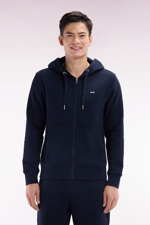 Sweatshirt zippé en molleton coton marine coupe droite - Image 1