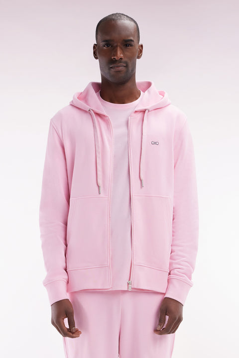 Sweatshirt zippé en molleton coton rose coupe droite - Image 1