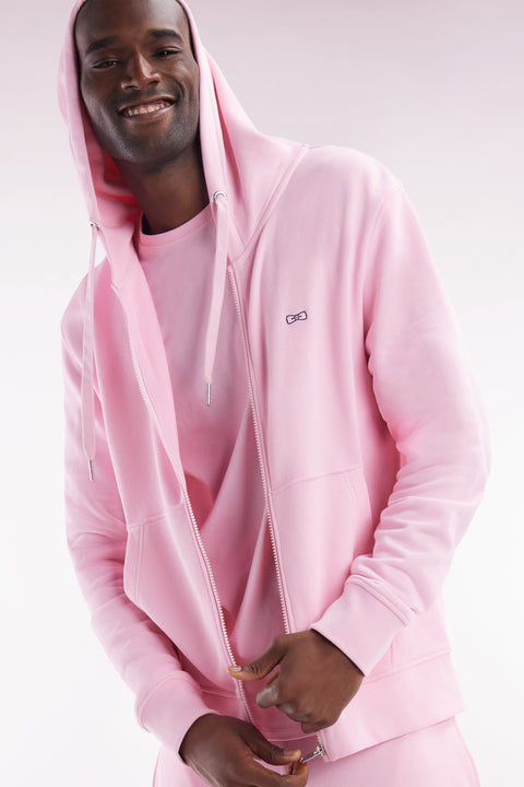 Sweatshirt zippé en molleton coton rose coupe droite - Image 3