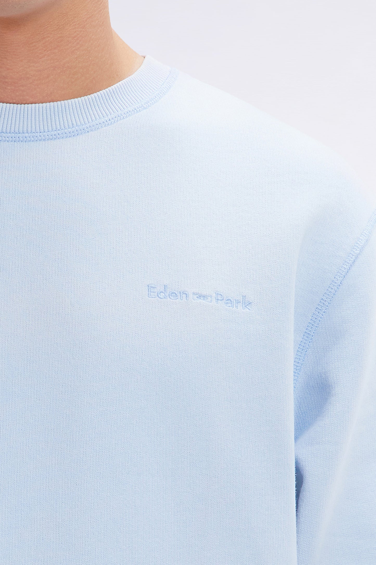 Relaxed-fit overdyed crewneck sweatshirt in sky blue cotton fleece