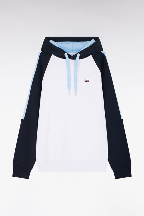Sweatshirt à capuche en coton blanc et bleu coupe décontractée - Image 1