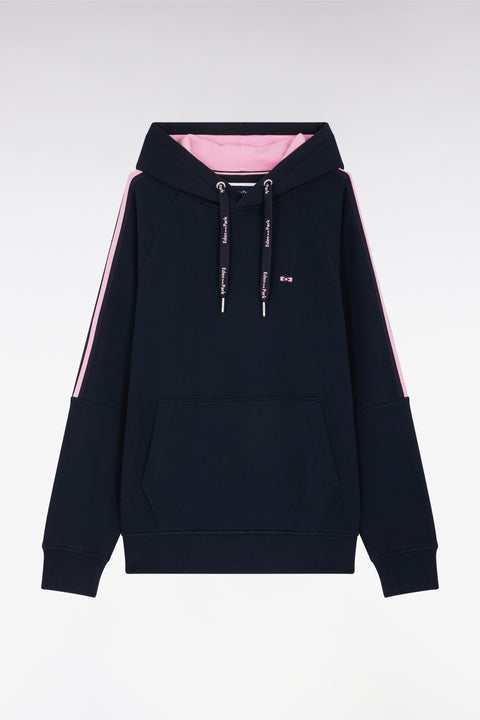 Sweatshirt à capuche en coton marine et rose coupe décontractée - Image 1