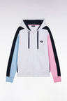 Straight-fit zipped sweatshirt in white colorblock cotton fleece