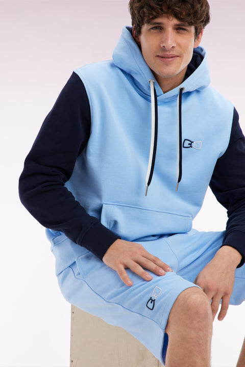 Sweatshirt à capuche en coton marine coupe décontractée broderie dos bicolore - Image 3