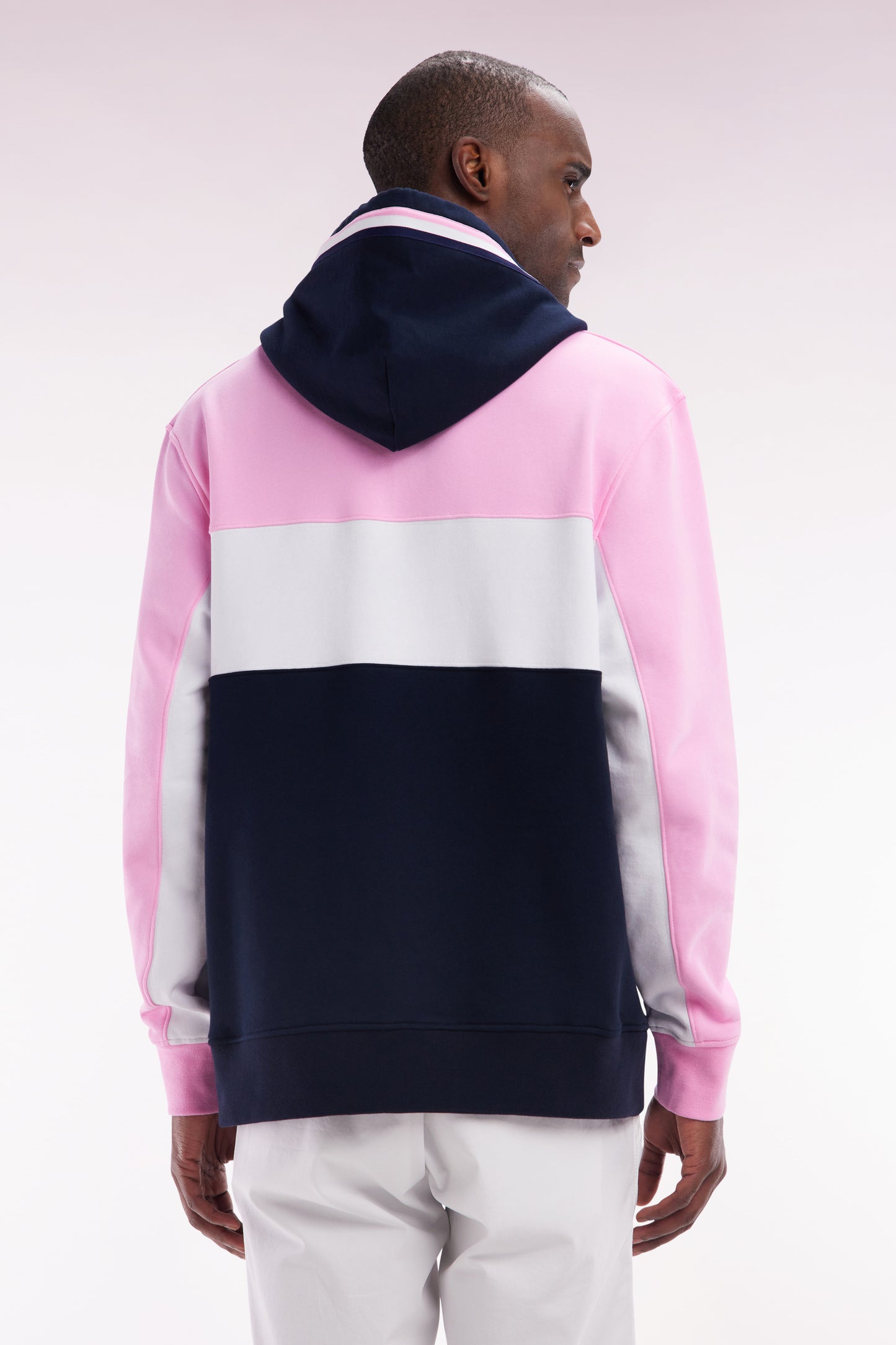 Relaxed-fit pink tricolor cotton fleece hoodie