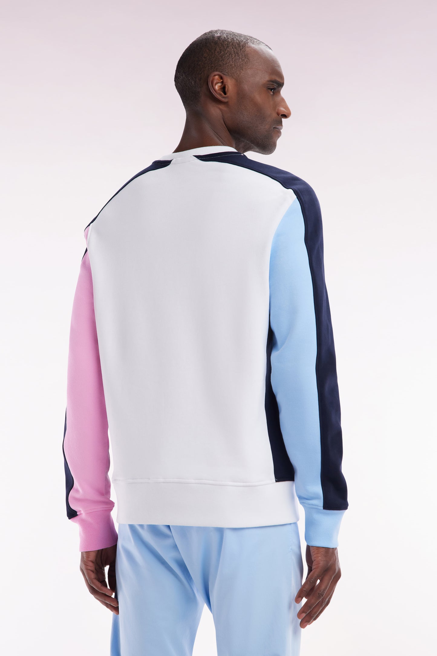 Straight-fit white cotton fleece tricolor sweatshirt