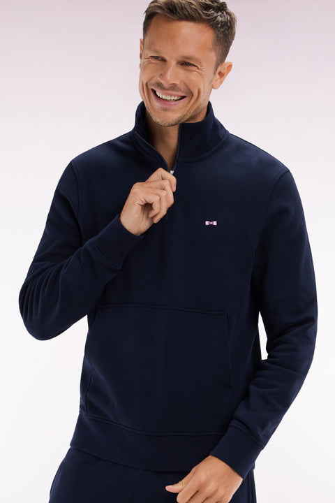 Sweatshirt à col zippé en coton marine coupe droite - Image 3