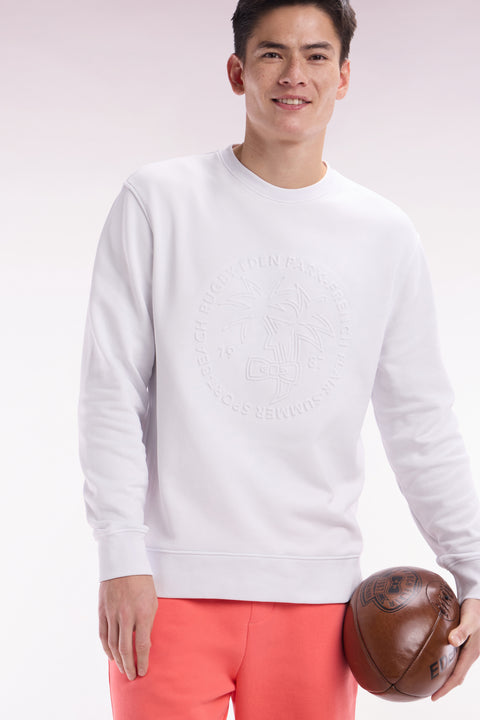 Sweatshirt en molleton coton blanc broderie palmier ton sur ton coupe décontractée - Image 3