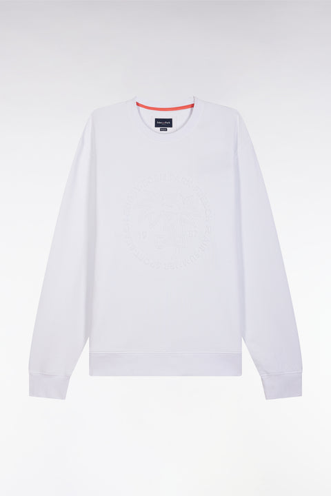 Sweatshirt en molleton coton blanc broderie palmier ton sur ton coupe décontractée - Image 2