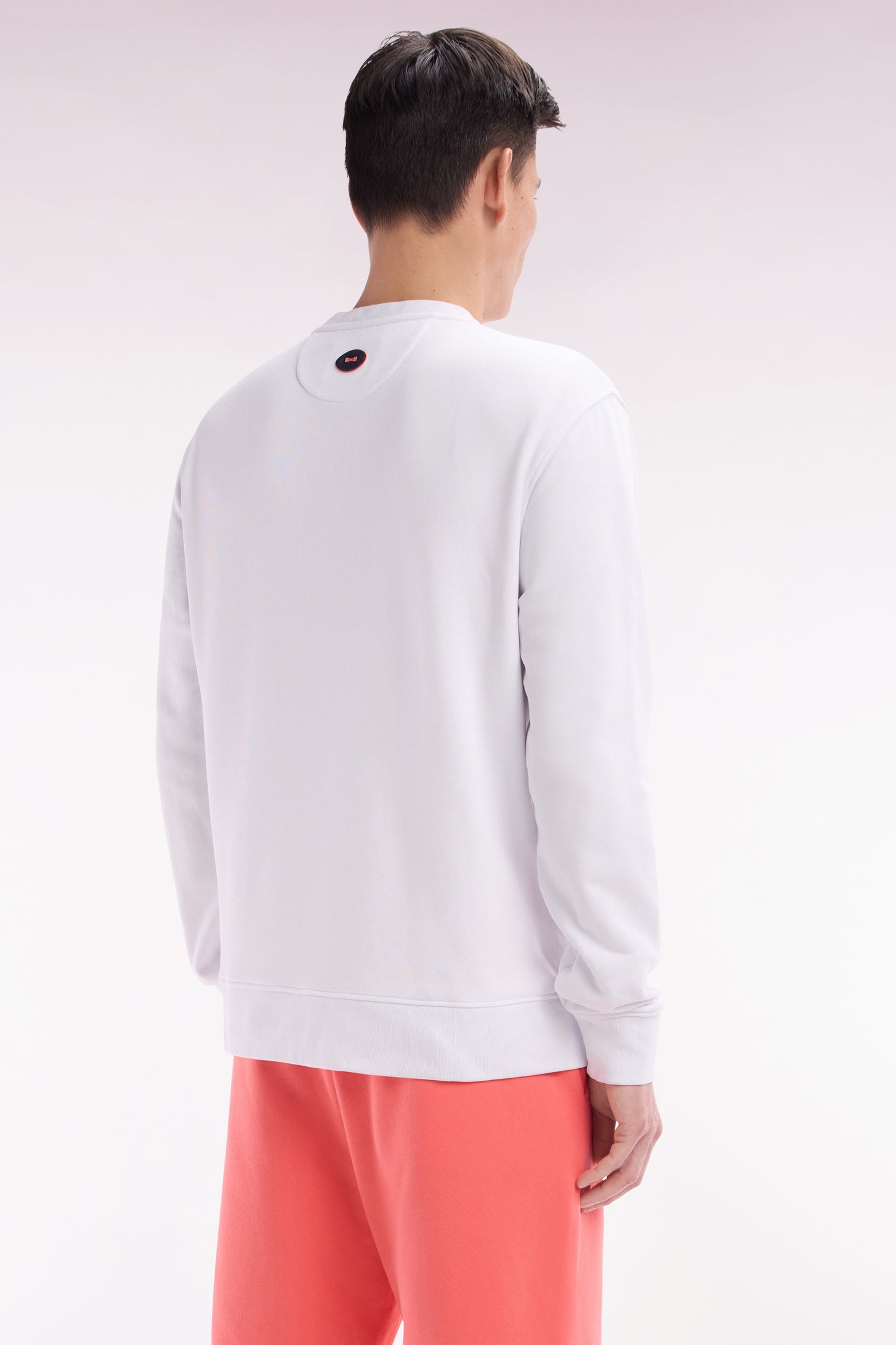 Sweatshirt en molleton coton blanc broderie palmier ton sur ton coupe décontractée