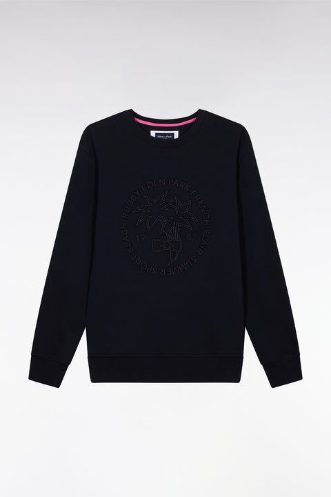 Sweatshirt en molleton coton marine broderie palmier ton sur ton coupe décontractée - Image 2
