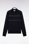 Sweatshirt zippé en coton stretch marine passepoil contrastés coupe droite