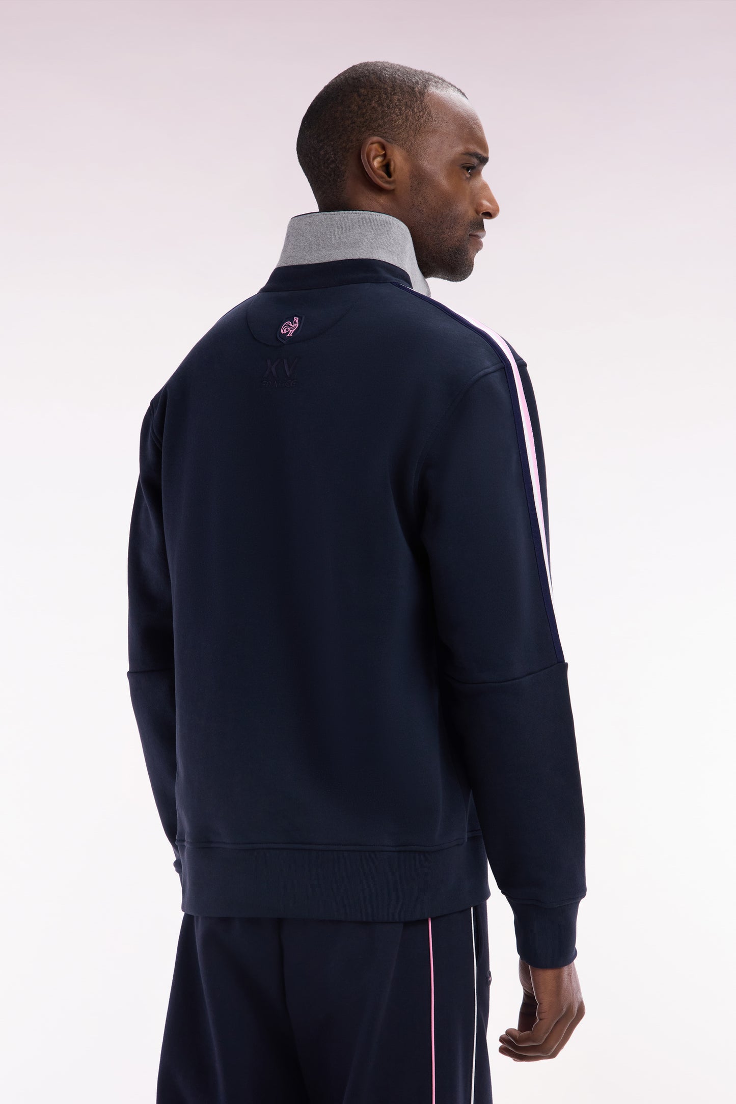 Straight-fit navy XV de France cotton sweatshirt with rugby shirt collar